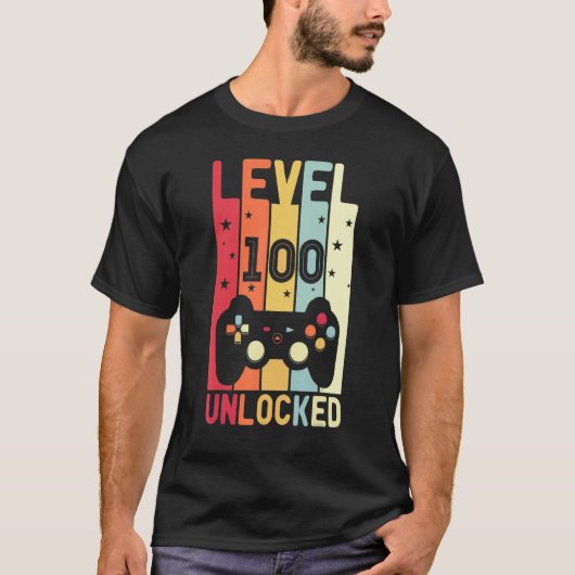 ゲーマーおもしろいレベル100日の学校のロック解除ビデオ Tシャツ (正面)