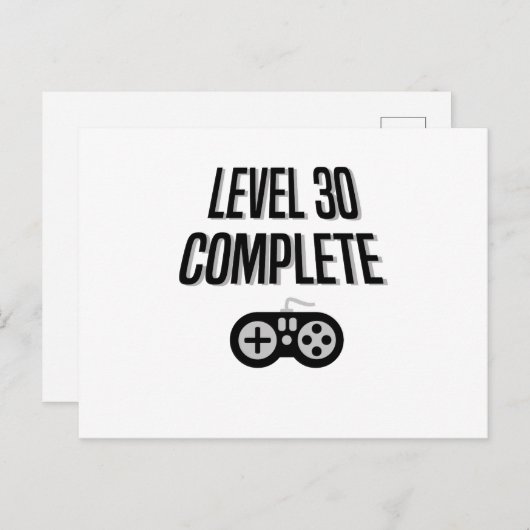 ゲーマーおもしろい30th誕生日レベル30完了 ポストカード (正面/裏面)