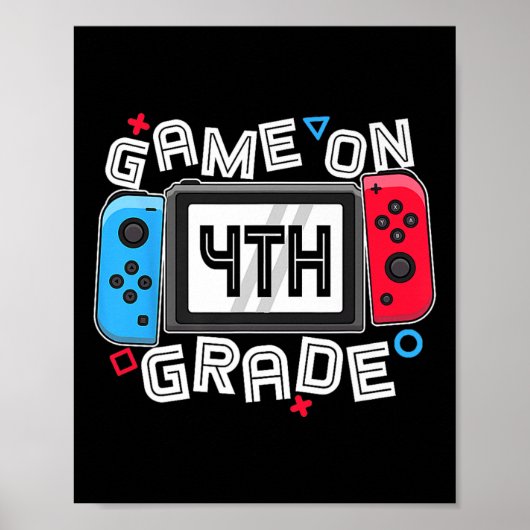 ゲーマーが学校へ おもしろゲーム 4年生の子供たち用ボーイズTシャツ ポスター (正面)