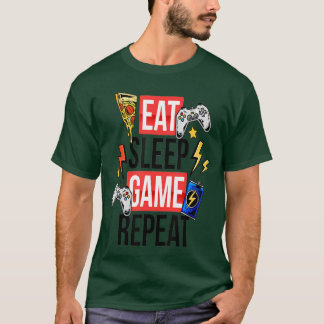 ゲーマーに捧ぐ 面白い ゲームに食べて寝る 反復 Tシャツ