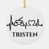 ゲーマーのためのハートビートモノグラム名  セラミックオーナメント (正面)