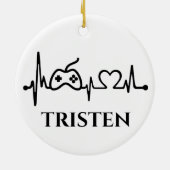 ゲーマーのためのハートビートモノグラム名  セラミックオーナメント (裏面)