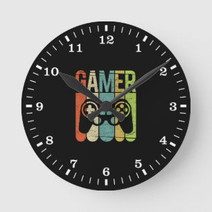 ゲーマーのゲームのコントローラー ラウンド壁時計