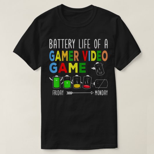 ゲーマーのバッテリー持続時間ビデオゲーム完璧なゲーム Tシャツ (デザイン正面)