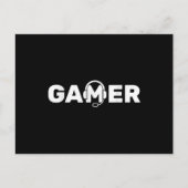 ゲーマーのビデオゲームとヘッドフォンによるゲーム ポストカード (正面)