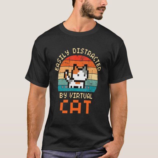 ゲーマーの仮想猫に気を取られやすい Tシャツ (正面)