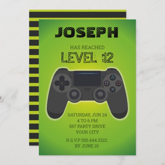 ゲーマーの招待、ビデオゲームレベルアップ 招待状 (正面/裏面)
