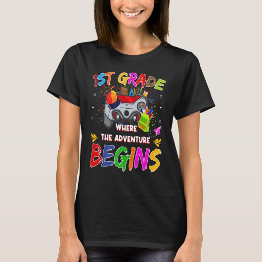 ゲーマーの最初のグレードVibesレベルアップここで出現 Tシャツ (正面)