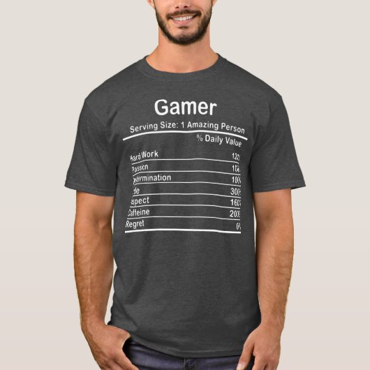 ゲーマーの栄養ファクトカッコいいゲーマーのビデオゲーム Tシャツ (正面)