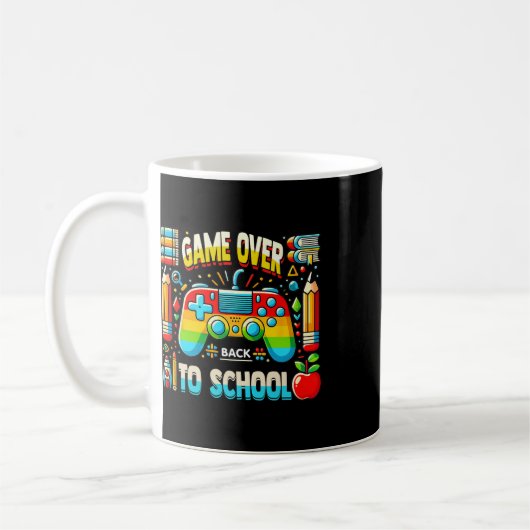 ゲーマーの虹色バックトゥスクール・おもしろTシャツ Game Over コーヒーマグカップ (左)
