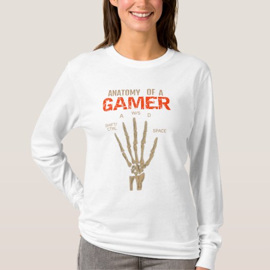 ゲーマーの解剖学:スケルトンの手 キーボードTシャツ Tシャツ (正面)