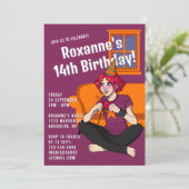 ゲーマーアニメパープル10代のガール14誕生日 招待状 (スタンド正面)