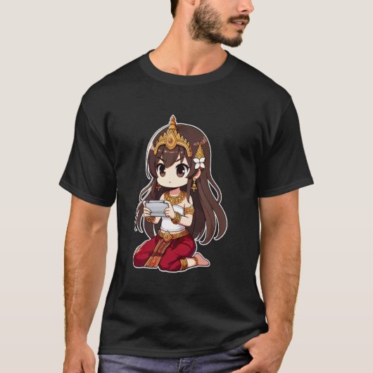 ゲーマーアプサラスちびカンボジアクメール王女のプレイ中 Tシャツ (正面)