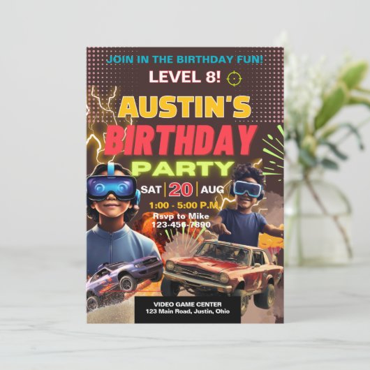 ゲーマーエイジボーイズまたはガールズ誕生日 招待状 (スタンド正面)