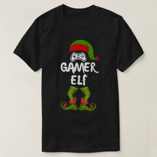 ゲーマーエルフのクリスマスゲームデザイン Tシャツ (デザイン正面)