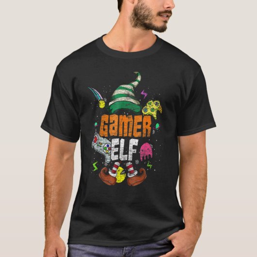 ゲーマーエルフの家族おそろいクリスマスパジャマ Tシャツ (正面)