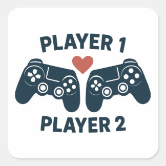 ゲーマーカップルステッカー プレイヤー1 プレイヤー2 スクエアシール