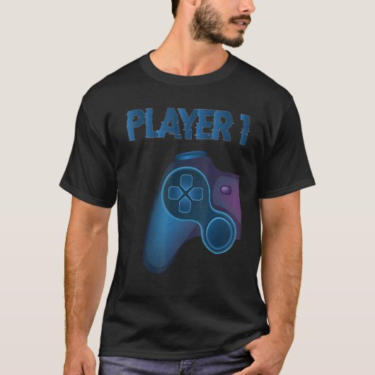 ゲーマーカップル選手1選手2コントローラーかわいいゲーム Tシャツ (正面)