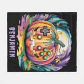 ゲーマーカラフルパンプキンハロウィーンバッシュギフト フリースブランケット (正面(横))