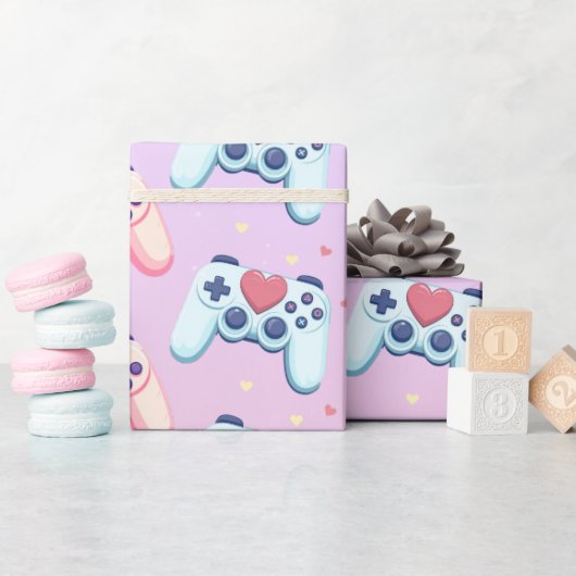 ゲーマーガールカラフルピンクのビデオゲーム ラッピングペーパー (ベビーシャワー)