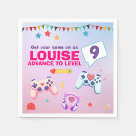 ゲーマーガールカラフルピンクビデオゲーム誕生日 スタンダードカクテルナプキン