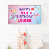 ゲーマーガールカラフルピンクビデオゲーム誕生日 横断幕 (インサイチュ)