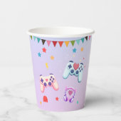 ゲーマーガールカラフルピンクビデオゲーム誕生日 紙コップ (裏面)