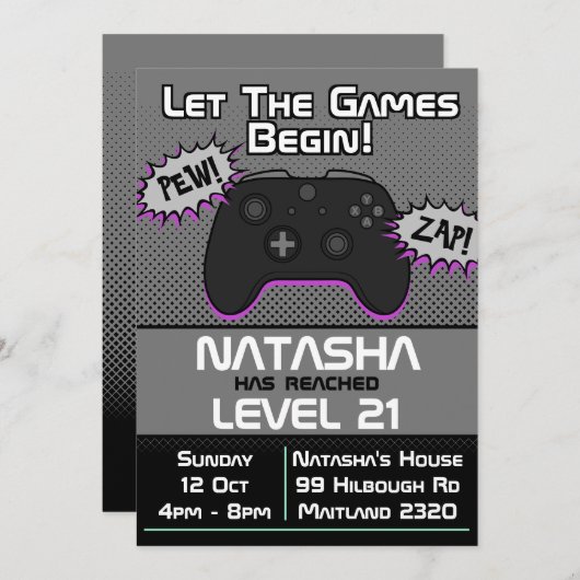 ゲーマーガールダーク21st誕生日招待状 招待状 (正面/裏面)