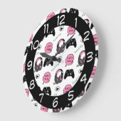 ゲーマーガールピンクとブラック ラージ壁時計 (傾斜)