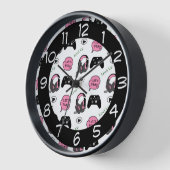 ゲーマーガールピンクとブラック 壁時計 (傾斜)