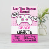 ゲーマーガールピンクホワイトコントローラー12誕生日 招待状 (スタンド正面)
