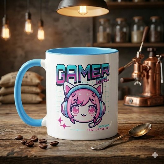 ゲーマーガール猫マグカップ マグカップ