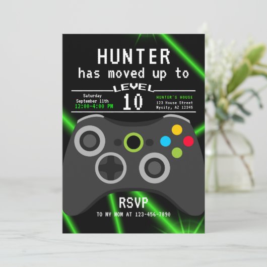 ゲーマーキッズビデオゲーム誕生日 招待状 (スタンド正面)
