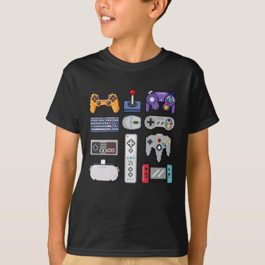 ゲーマーキッズピクセルアートゲームコントローラゲームパッド Tシャツ (正面)