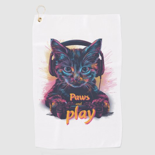 ゲーマーキャットレベルアップ ゴルフタオル (正面)