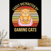 ゲーマーギフト |ゲーム猫に気を取られる ポスター (キッチン)