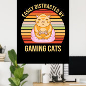 ゲーマーギフト |ゲーム猫に気を取られる ポスター (ホームオフィス)