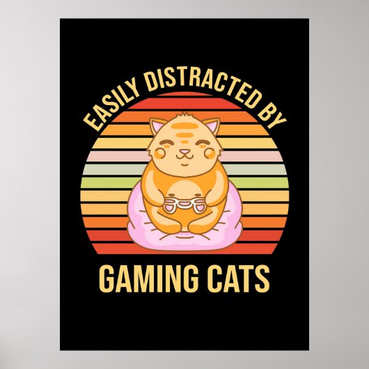 ゲーマーギフト |ゲーム猫に気を取られる ポスター (正面)