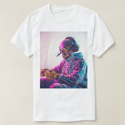 「ゲーマークールスケルトンTシャツ – ゲームおもしろいスカル Tシャツ (デザイン正面)