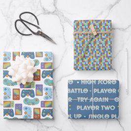 ゲーマーグリッド座標ギフトラップフラットシートセット ラッピングペーパーシート