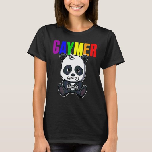ゲーマーゲイプライドフラッグゲーマーLgbtqビデオゲームパンダ Tシャツ (正面)
