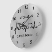 ゲーマーゲーミングハートビートモノグラムシルバー ラージ壁時計 (傾斜)