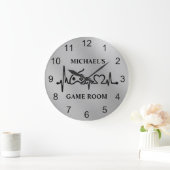 ゲーマーゲーミングハートビートモノグラムシルバー ラージ壁時計 (ホーム)