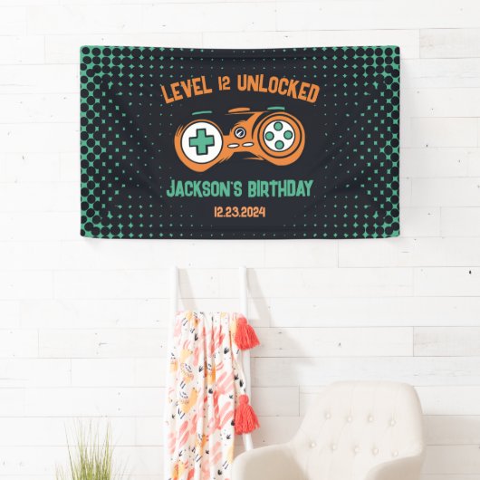 ゲーマーゲームレベルのロック解除された少年の誕生日パーティー 横断幕 (インサイチュ)