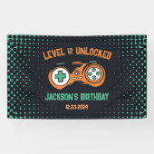 ゲーマーゲームレベルのロック解除された少年の誕生日パーティー 横断幕 (横)