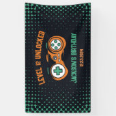 ゲーマーゲームレベルのロック解除された少年の誕生日パーティー 横断幕 (縦)