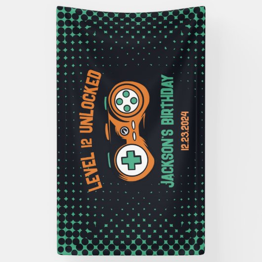ゲーマーゲームレベルのロック解除された少年の誕生日パーティー 横断幕 (縦)