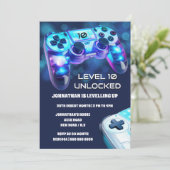 ゲーマーコンソールのネオンライト少年ゲームパーティー 招待状 (スタンド正面)