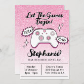 ゲーマーコントローガーリーラーピンクグリッター13誕生日 招待状 (正面/裏面)