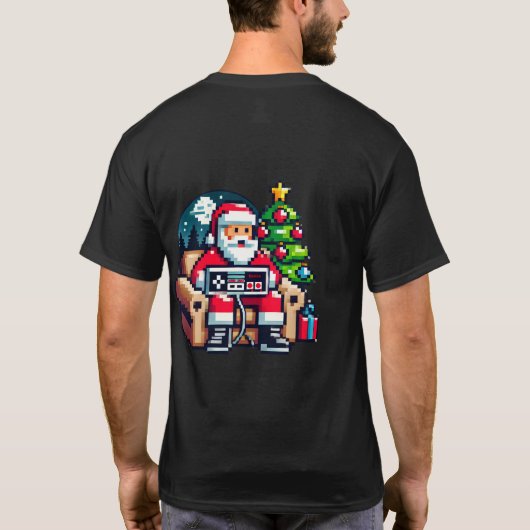 ゲーマーサンタレトロピクセルアートクリスマス Tシャツ (裏面)